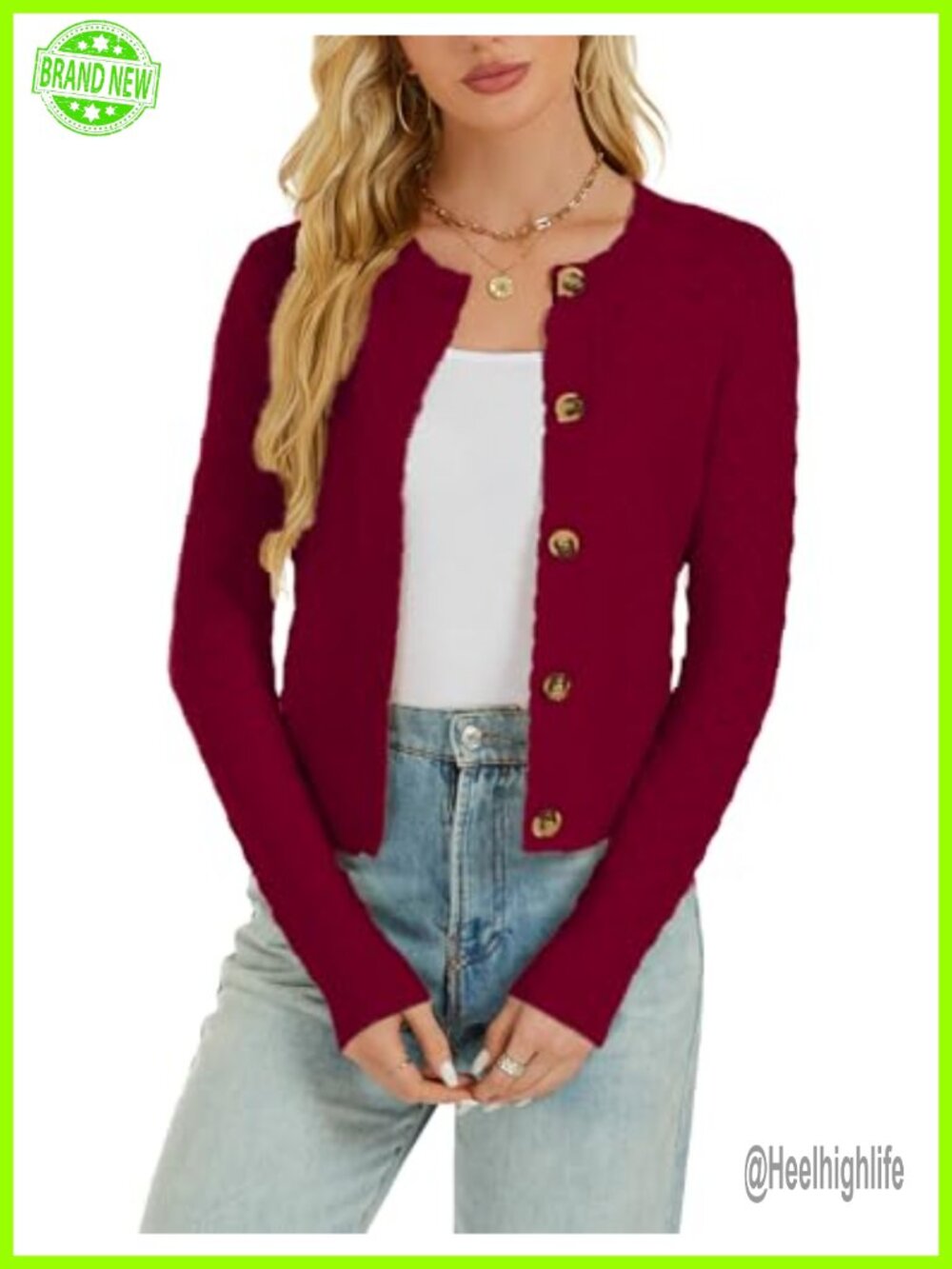 Cropped Knitted Sweater Cardigan Long Sleeve Button Down Open Front Shrug
